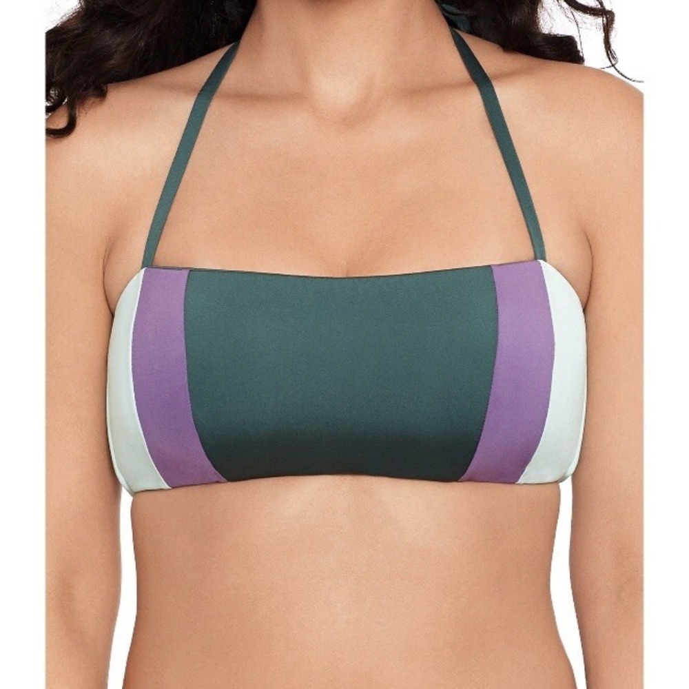 Time And Tru Womens Vertical Colorblock Swimsuit Bikini Top Medium 8-10 New Nice
